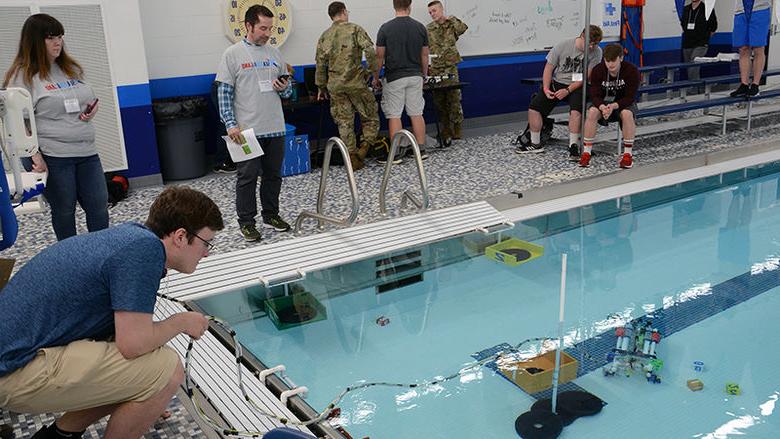 Student compete in the sea portion of the SeAL challenge